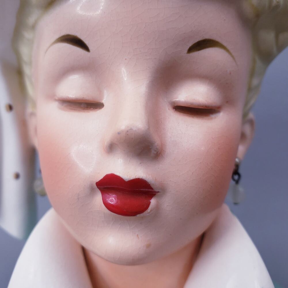 Vintage 1959 Napco Lady Head Vase C3959C Lucille Ball Lucy Aqua Hat 5" Japan - Picture 6 of 13
